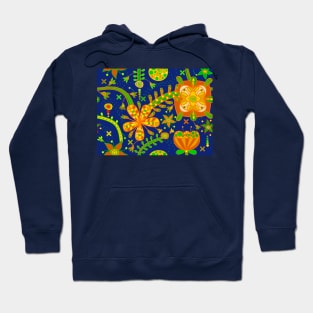 Fantasy Flowers Navy Orange Hoodie